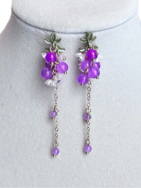 Grape Cluster Drop Floral Dangle Earrings